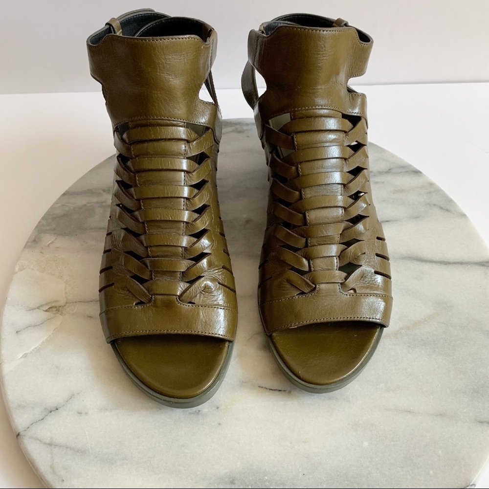 Alexander Wang green Nika woven gladiator sandals